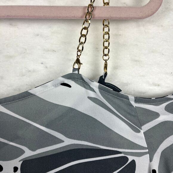 Bold Elements Cold Shoulder Blouse Women’s SZ XL Black Gray Gold Chain Boho Chic - Picture 8 of 10